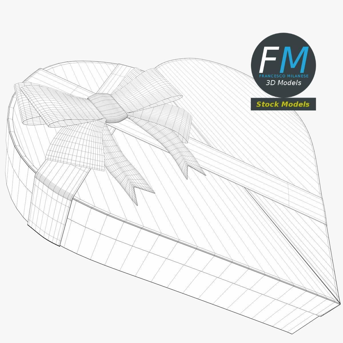Closed heart gift box 3D model_7