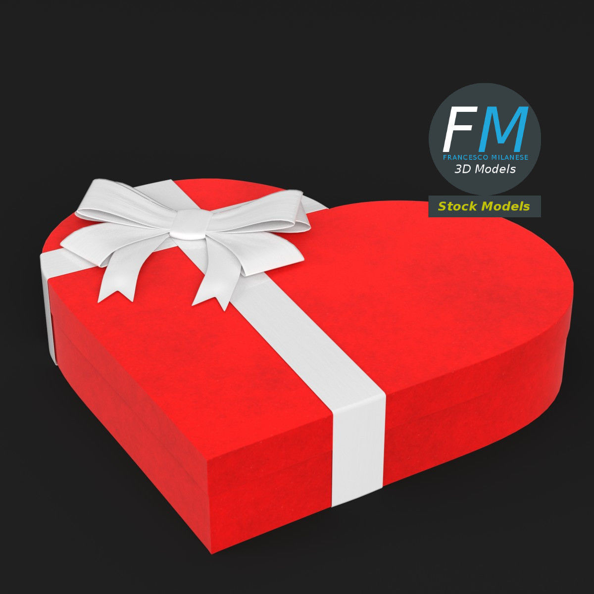 Closed heart gift box 3D model_2