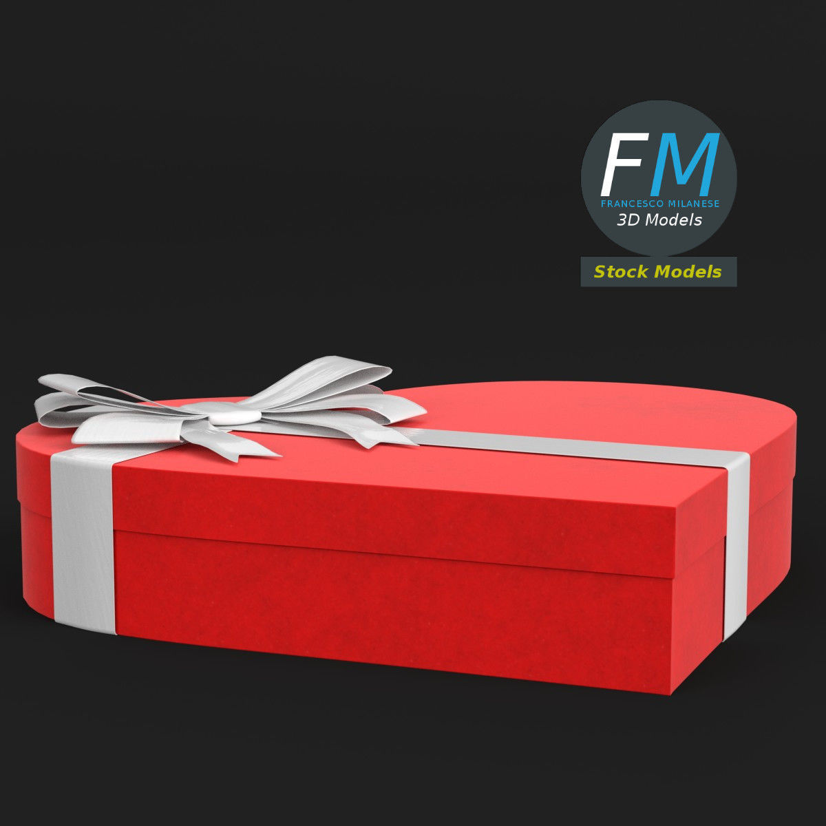 Closed heart gift box 3D model_3