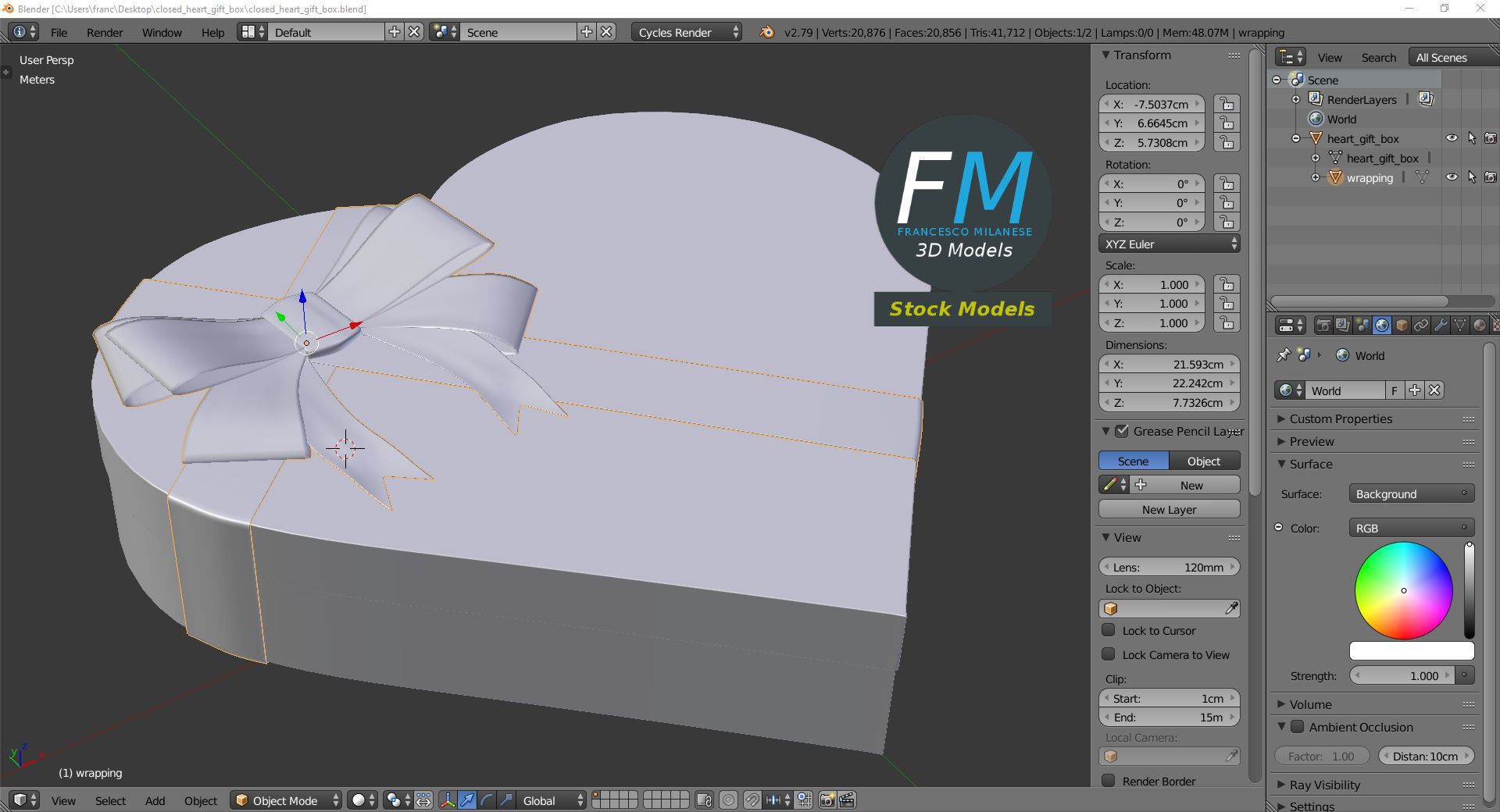 Closed heart gift box 3D model_9