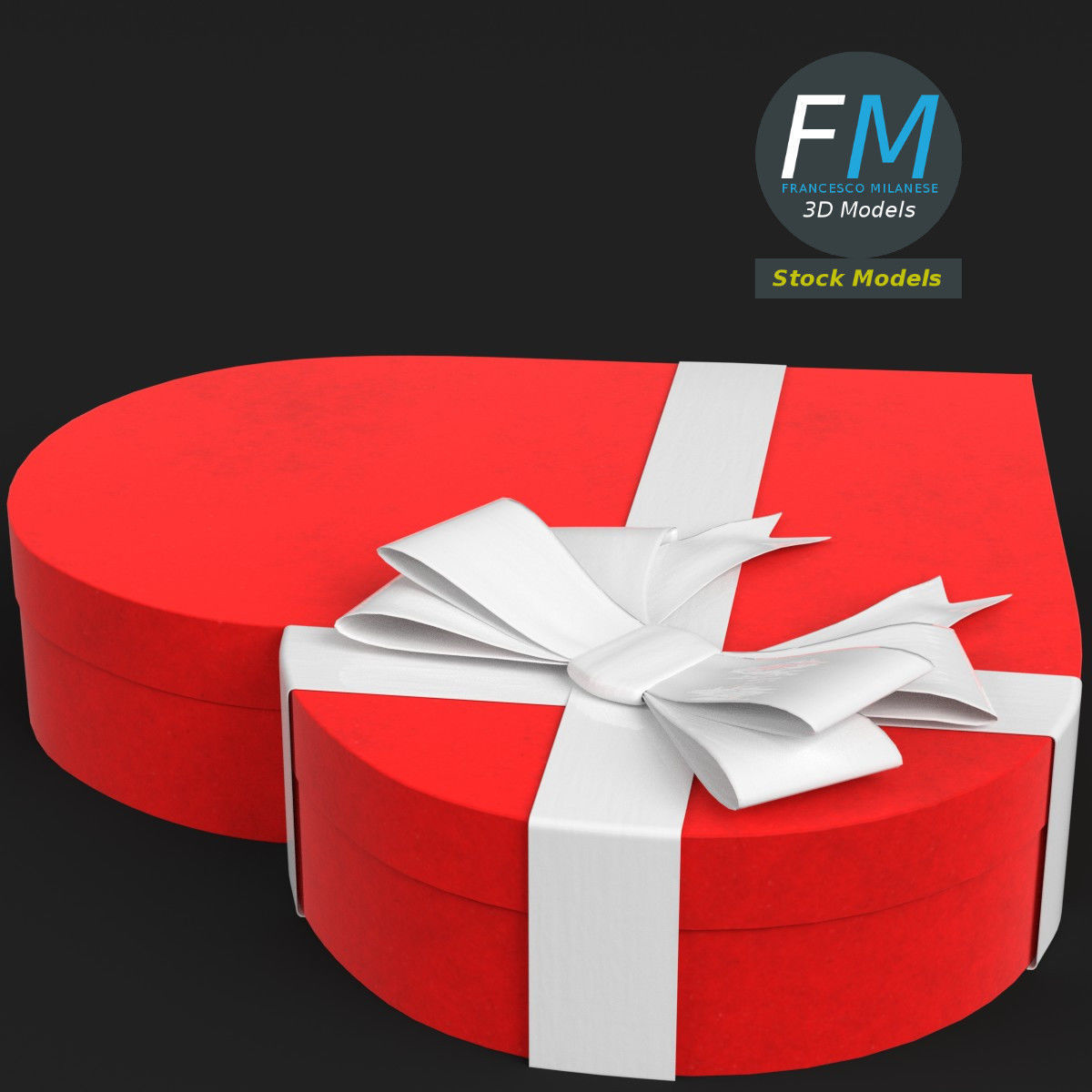Closed heart gift box 3D model_4