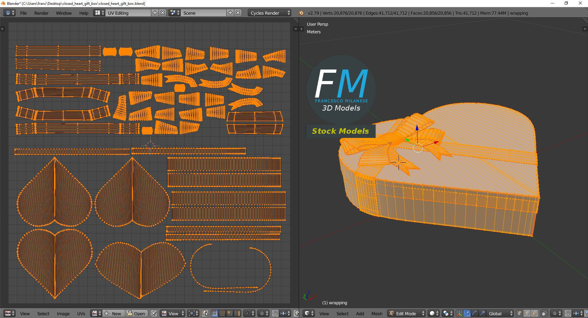 Closed heart gift box 3D model_10
