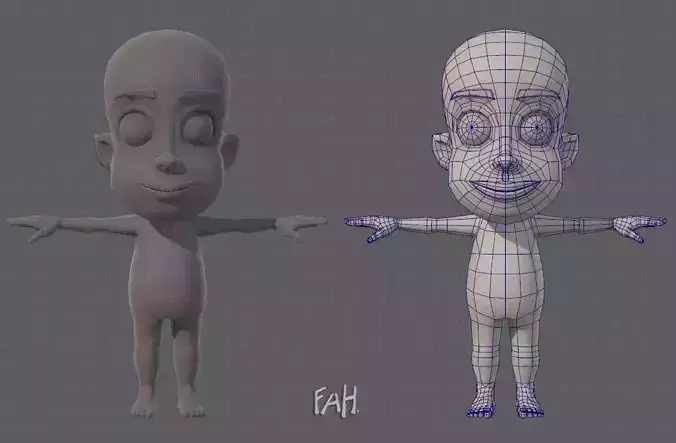 Base mesh boy character V02 Low-poly 3D model