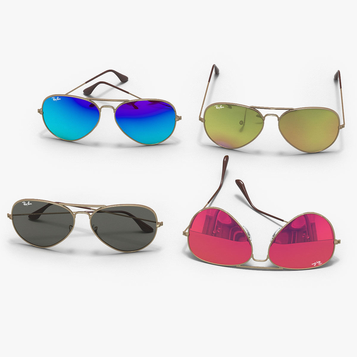Colored Aviator Sunglasses 3D model_1