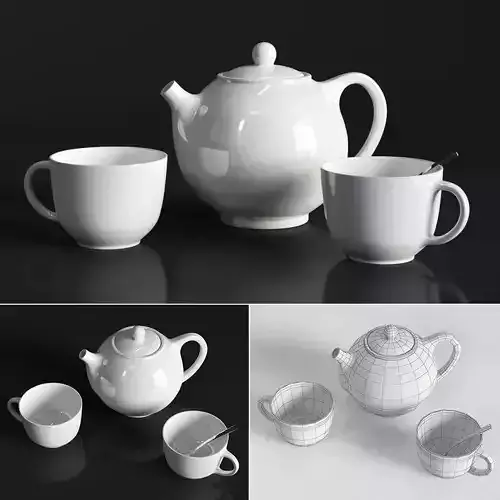 Kettle and cups 3D model