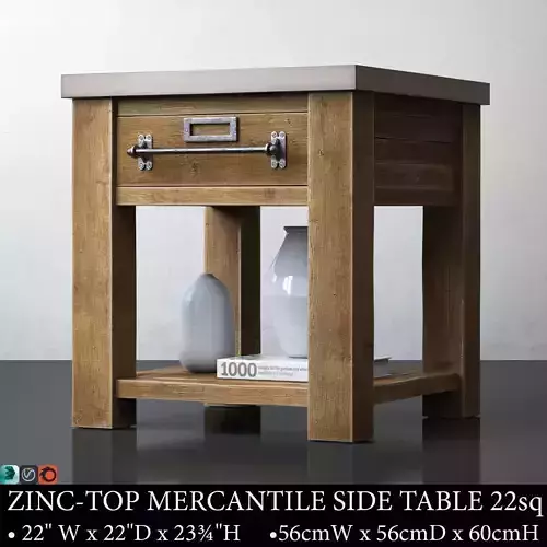 RH ZINC-TOP MERCANTILE SIDE TABLE 22sq