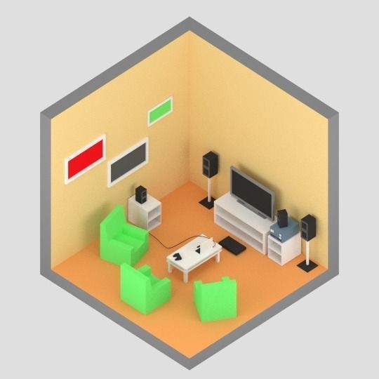 Living Room Low-poly 3D model_0