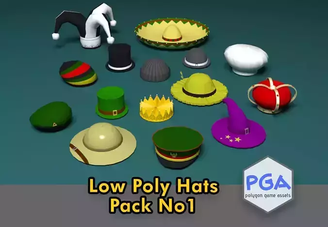 Low Poly Hats pack Low-poly 3D model