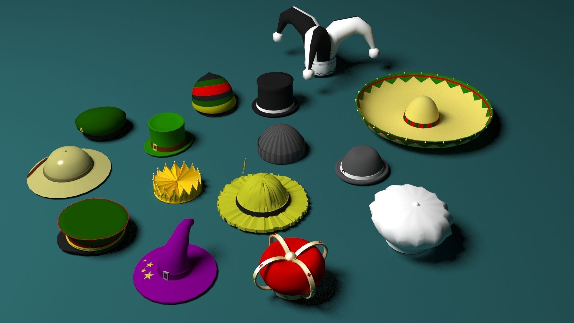 Low Poly Hats pack Low-poly 3D model_1