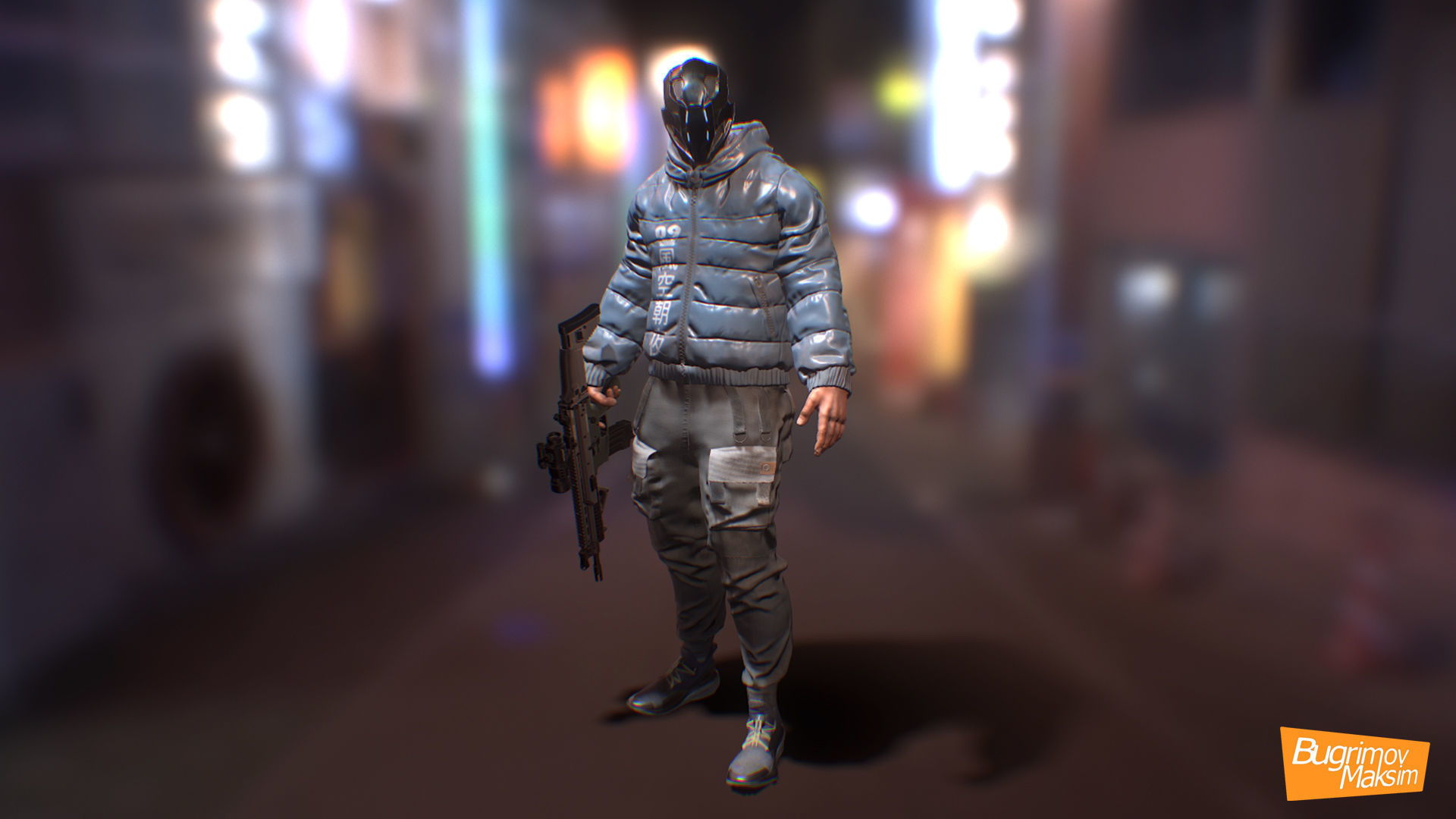 PBR CyberHunter gun in video game Low-poly 3D model_3