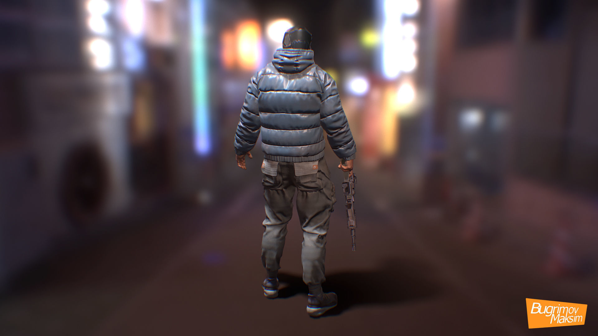 PBR CyberHunter gun in video game Low-poly 3D model_6