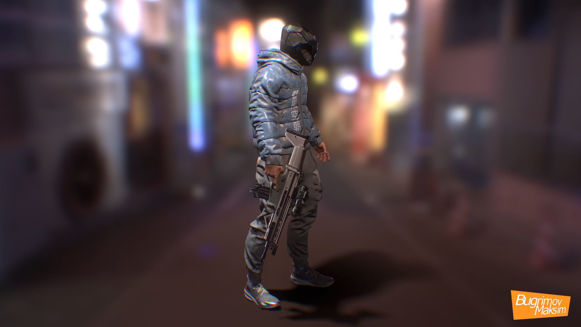 PBR CyberHunter gun in video game Low-poly 3D model_5