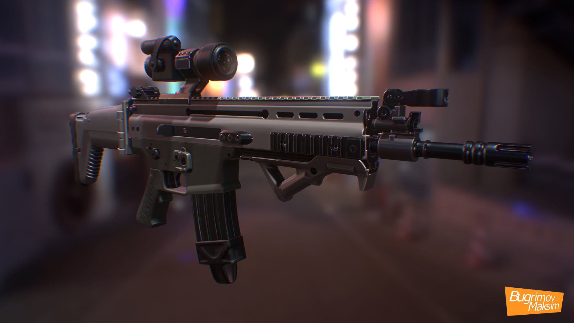 PBR CyberHunter gun in video game Low-poly 3D model_7