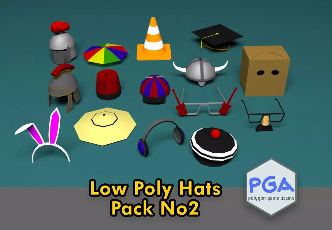 Low Poly Hats 2 pack Low-poly 3D model_0