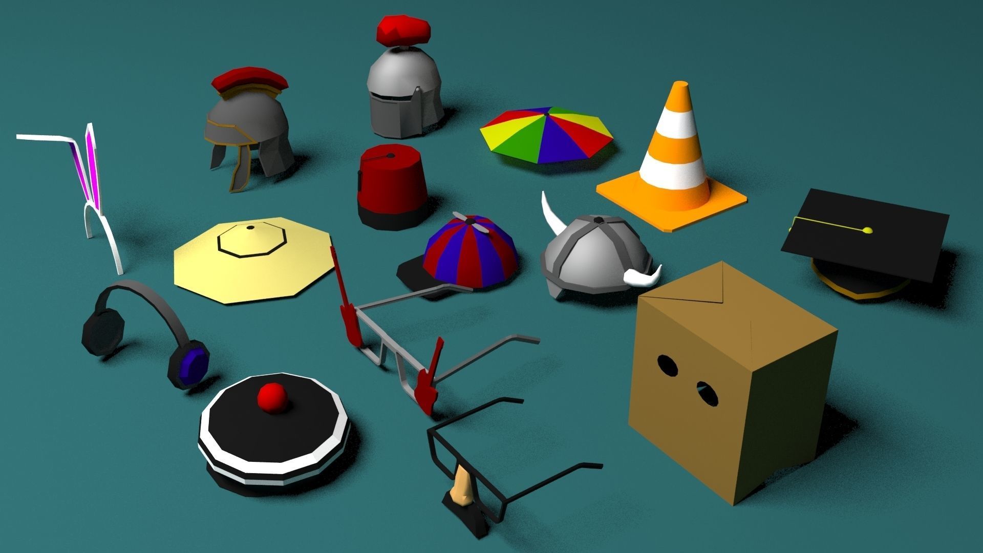 Low Poly Hats 2 pack Low-poly 3D model_1