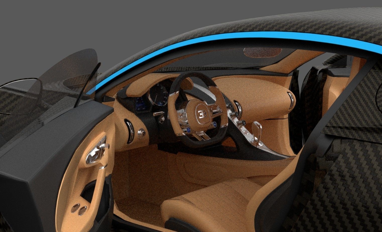Bugatti Chiron Carbon Fiber Low-poly 3D model_11