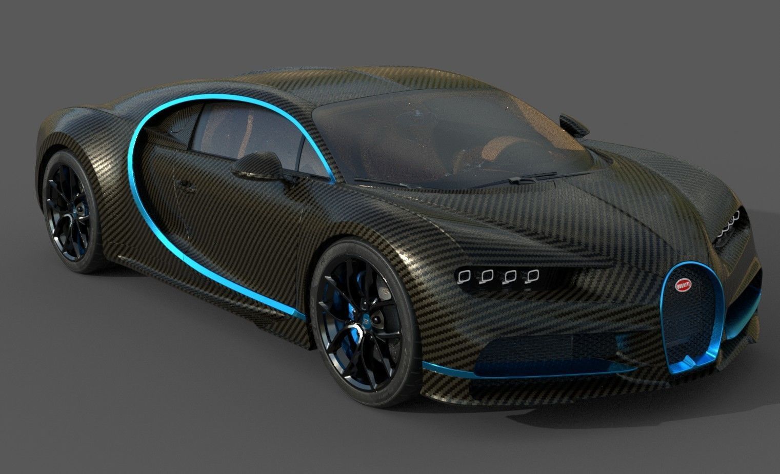 Bugatti Chiron Carbon Fiber Low-poly 3D model_3