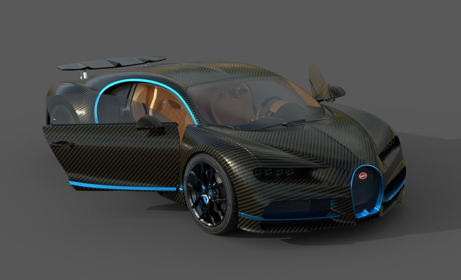 Bugatti Chiron Carbon Fiber Low-poly 3D model_8