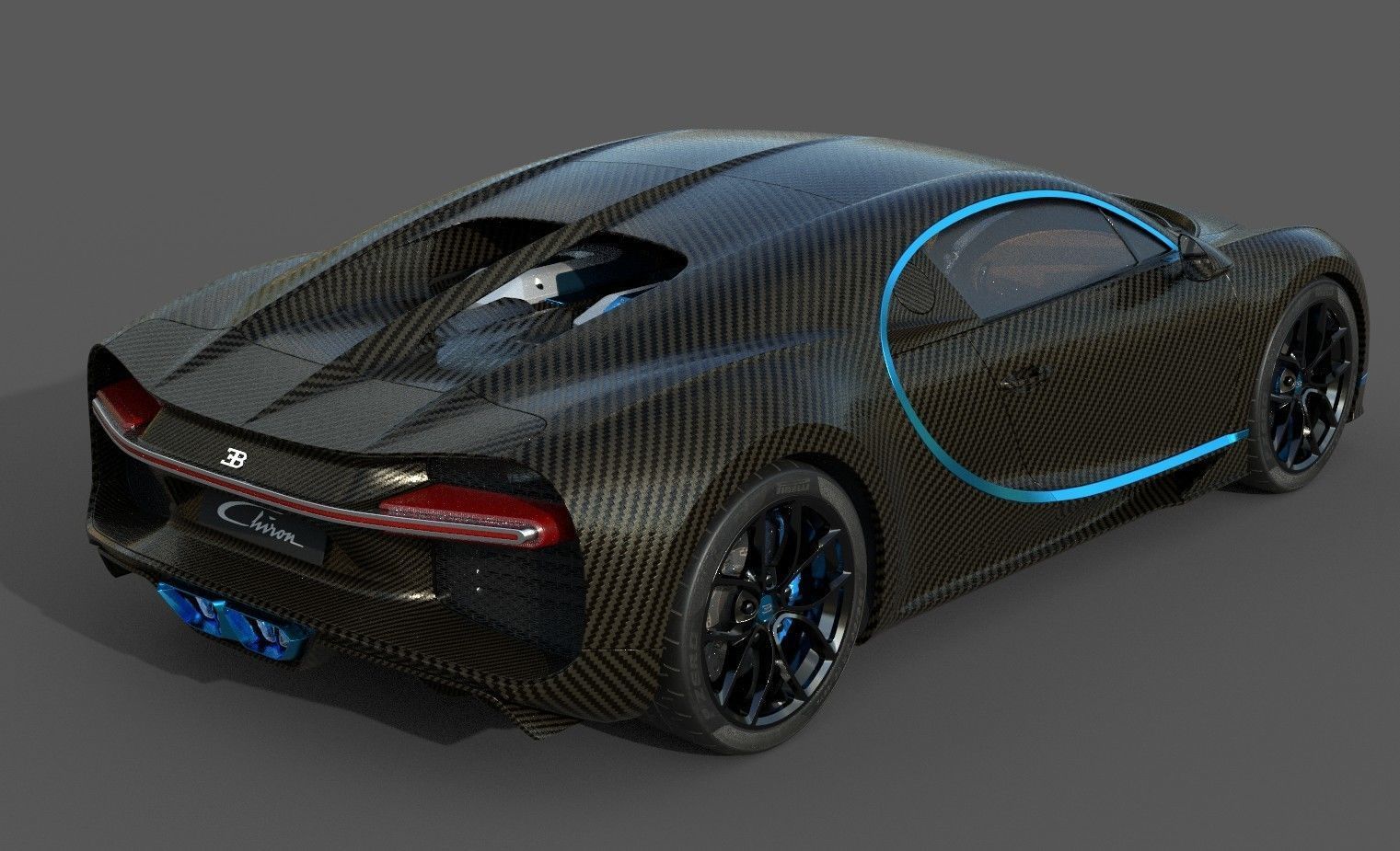 Bugatti Chiron Carbon Fiber Low-poly 3D model_9