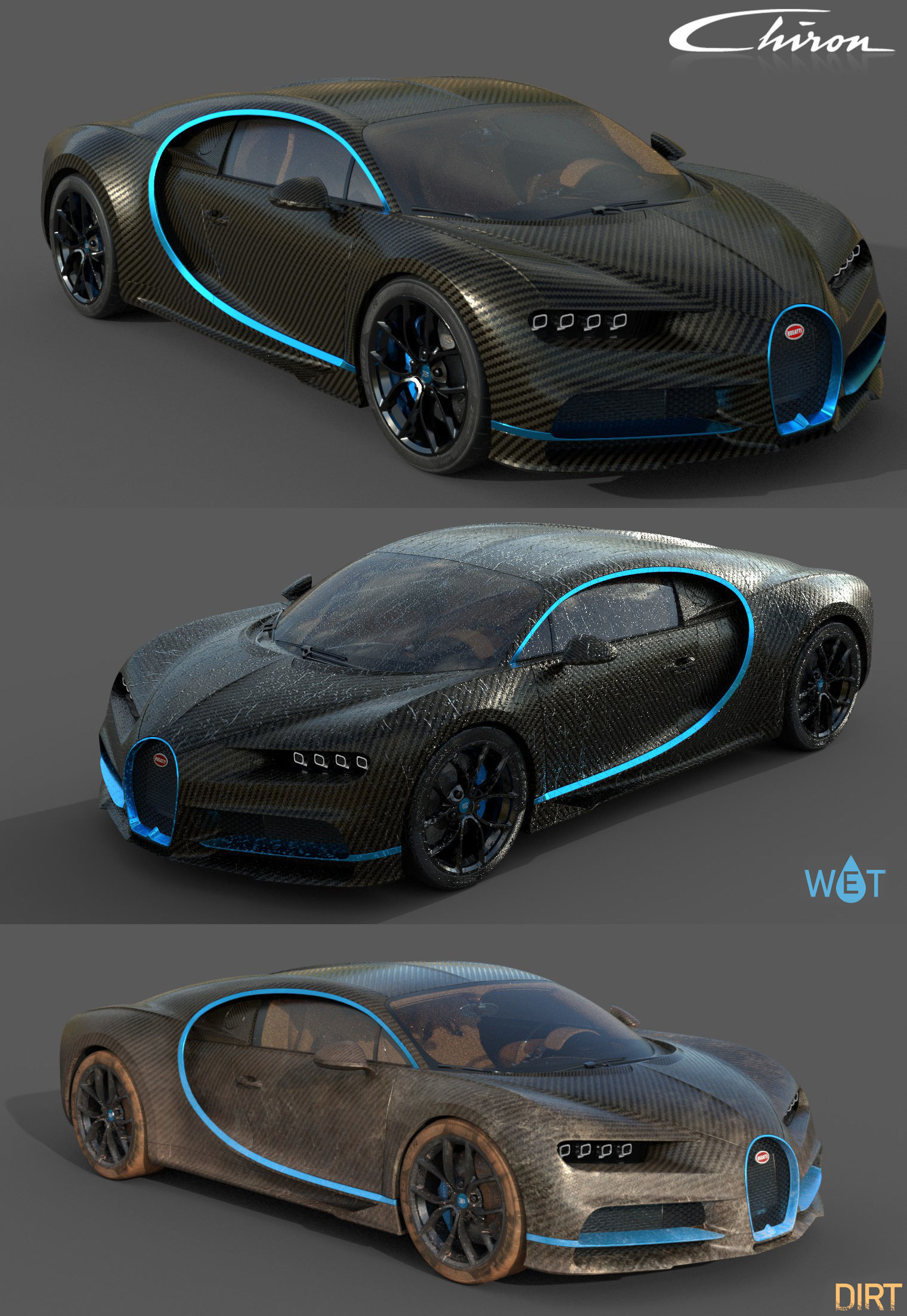 Bugatti Chiron Carbon Fiber Low-poly 3D model_2