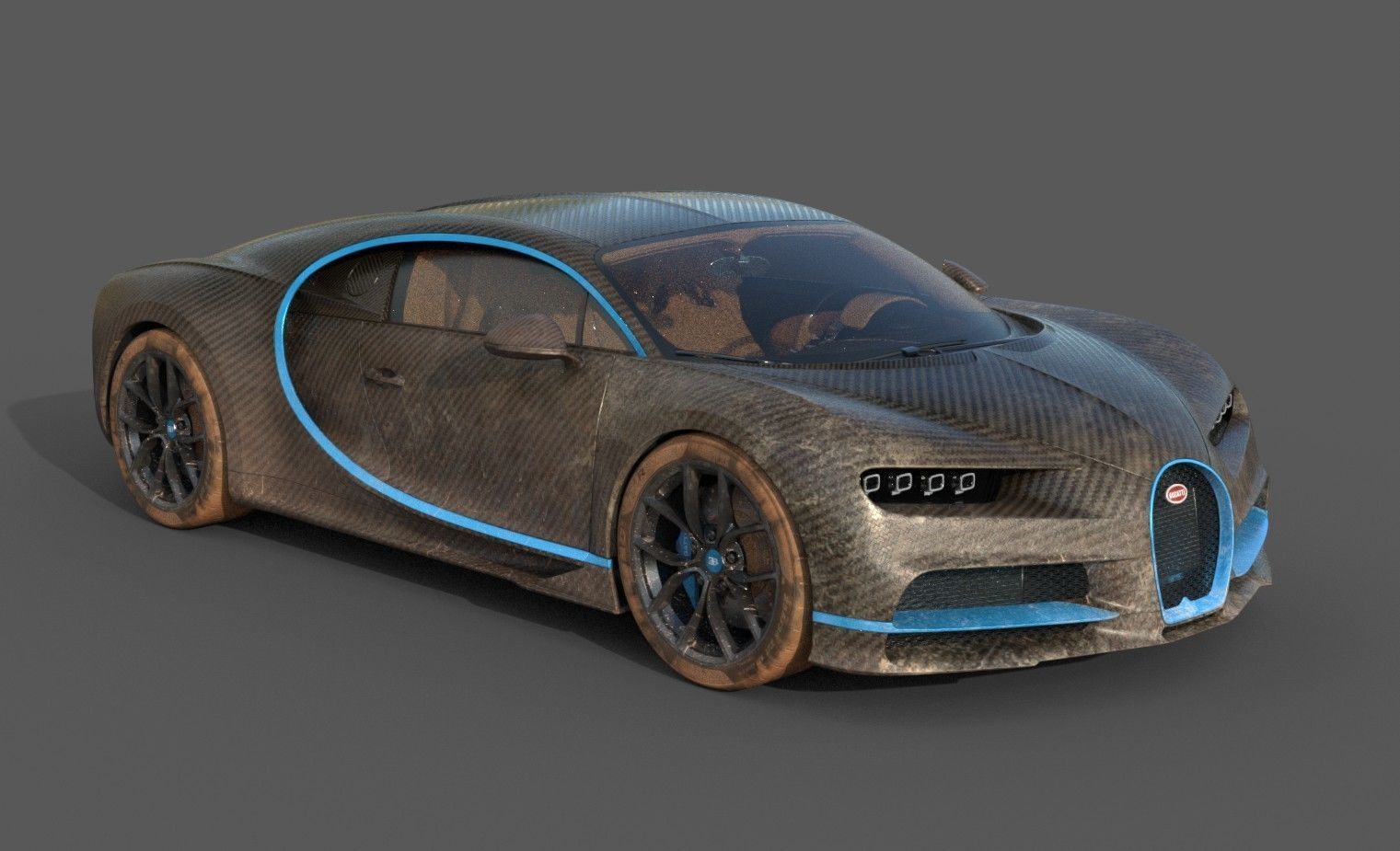Bugatti Chiron Carbon Fiber Low-poly 3D model_14