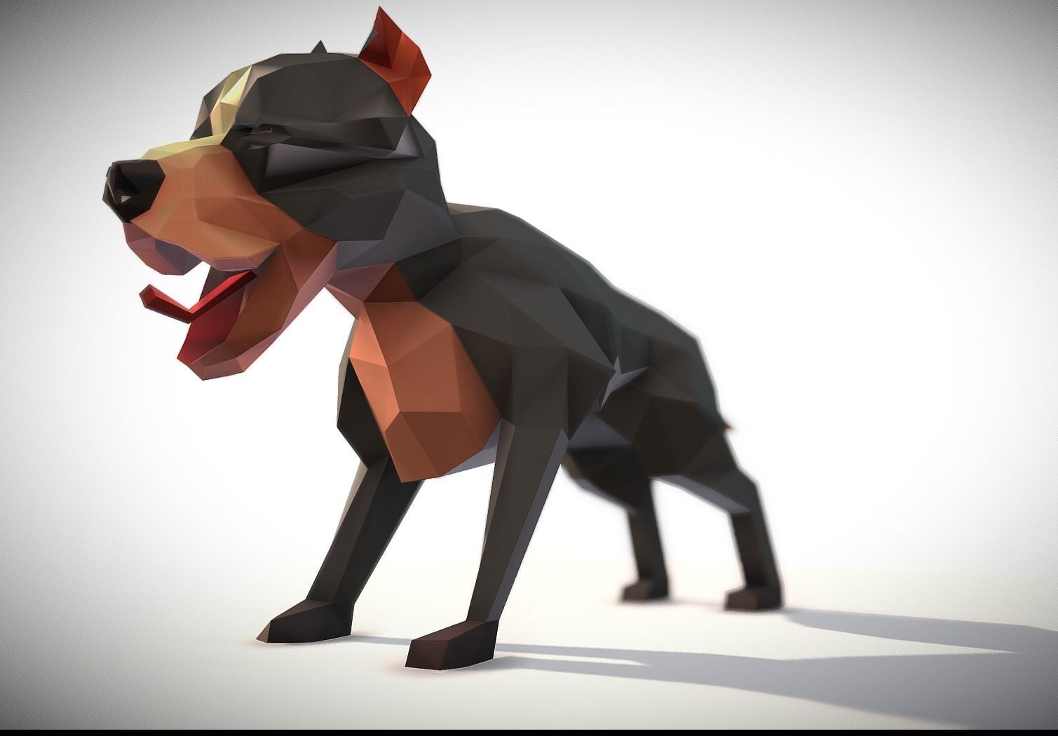 Pitbull polygonal dog 3D model_9