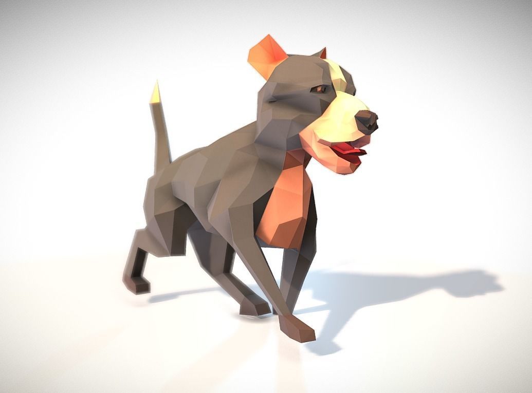 Pitbull polygonal dog 3D model_5