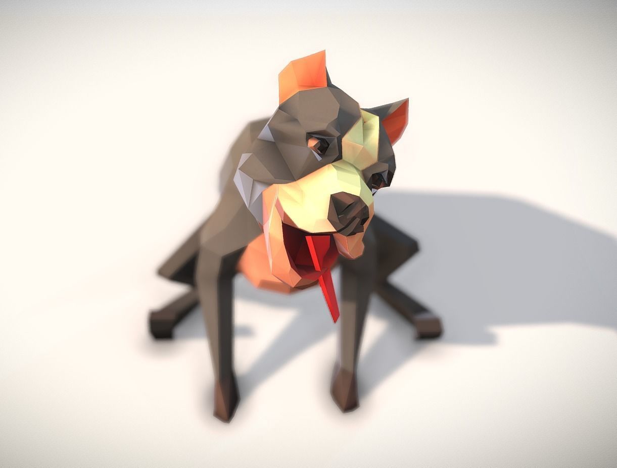 Pitbull polygonal dog 3D model_6