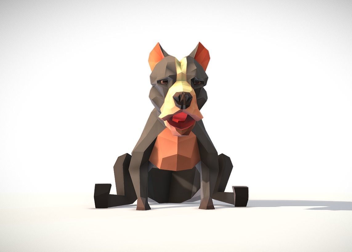 Pitbull polygonal dog 3D model_8