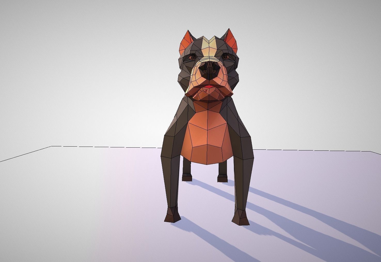 Pitbull polygonal dog 3D model_12