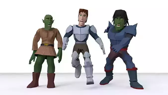 Low-Poly Fantasy Hero and Orcs