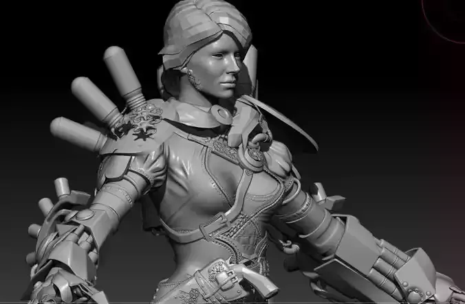 High poly Steam Punk Girl 3D model