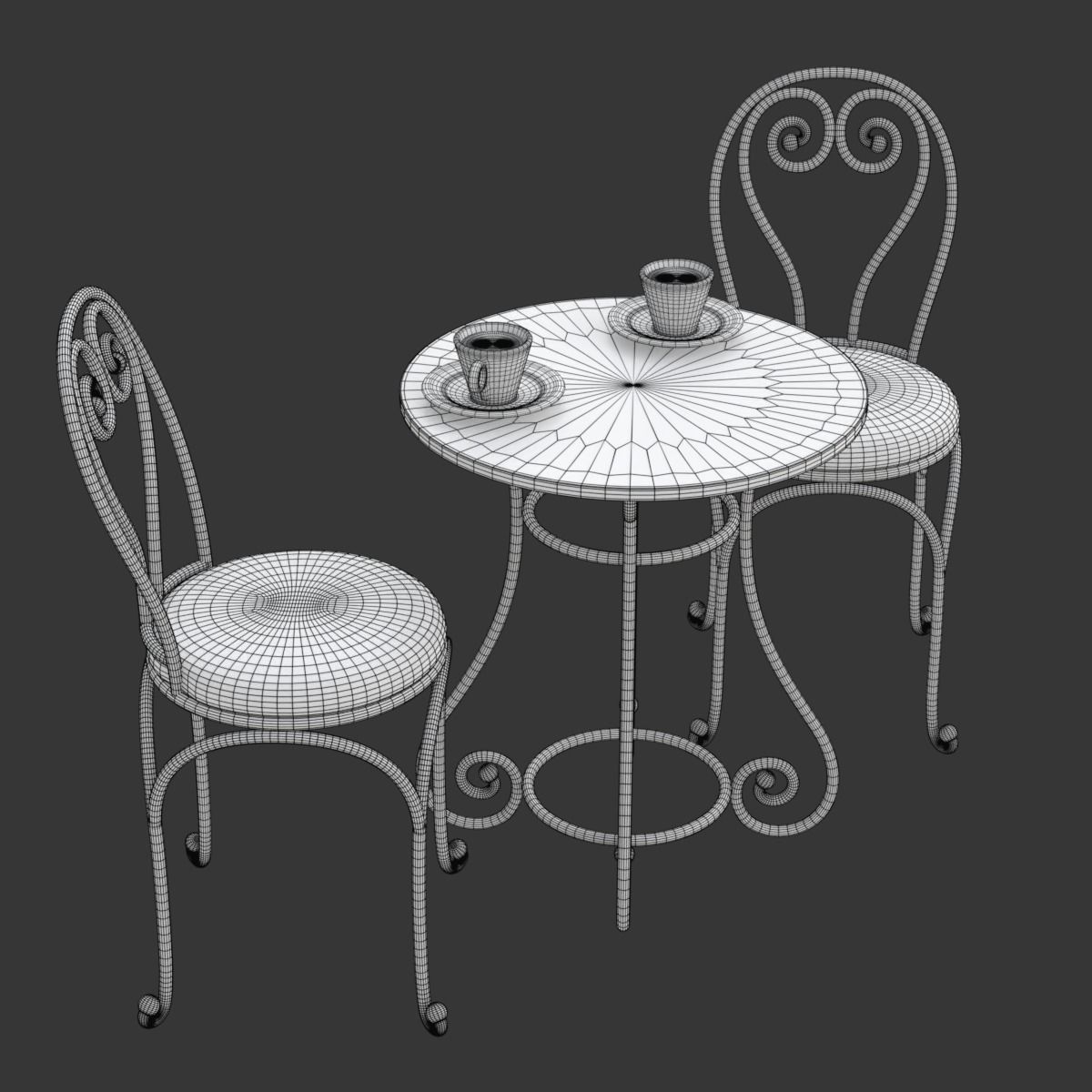 French Sidewalk Cafe Table with Chairs 3D model_27