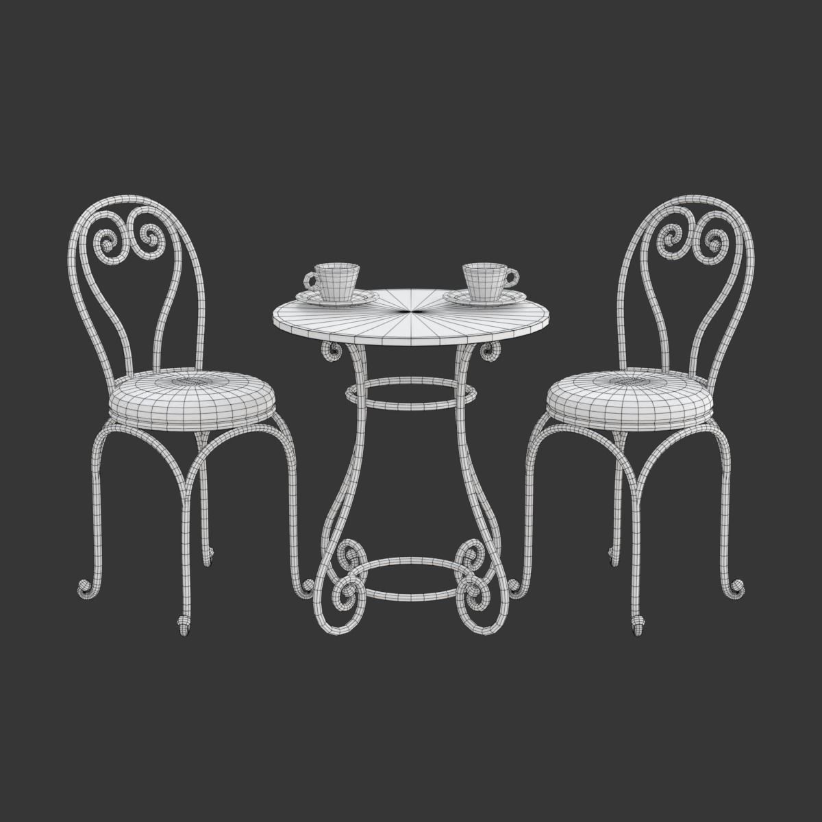 French Sidewalk Cafe Table with Chairs 3D model_28