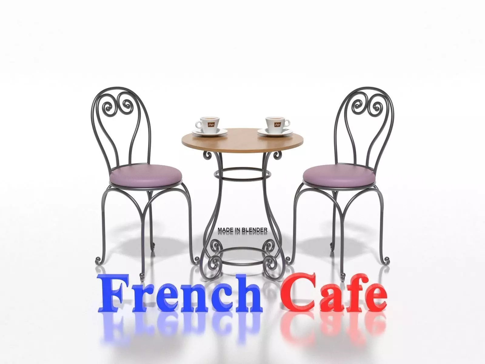 French Sidewalk Cafe Table with Chairs 3D model_0