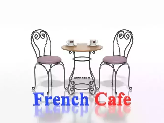 French Sidewalk Cafe Table with Chairs 3D model