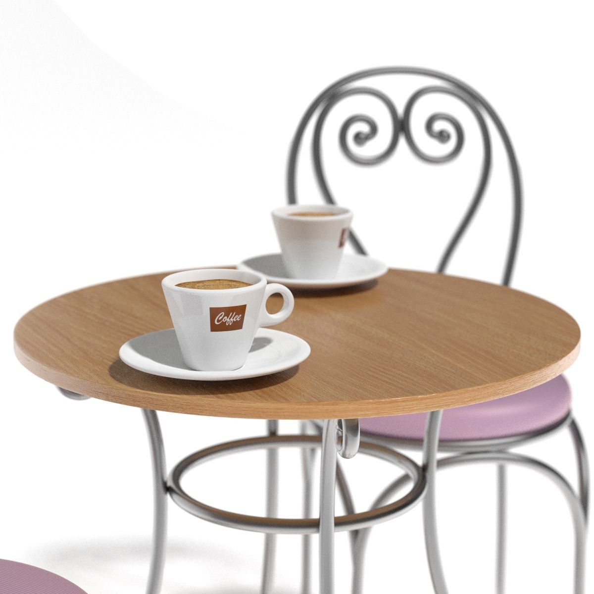 French Sidewalk Cafe Table with Chairs 3D model_2