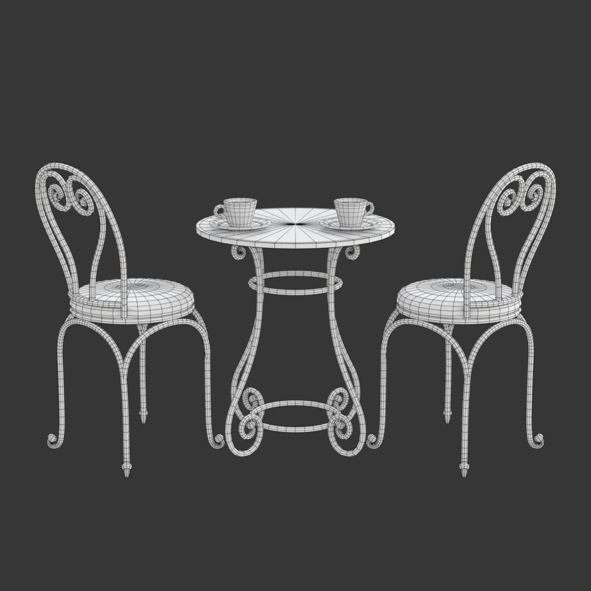 French Sidewalk Cafe Table with Chairs 3D model_18