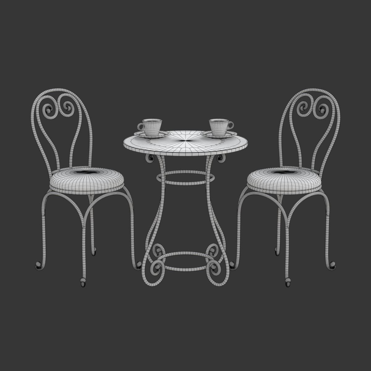 French Sidewalk Cafe Table with Chairs 3D model_26