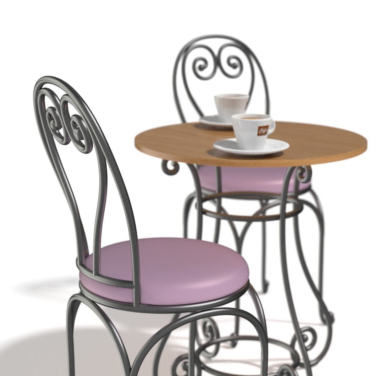 French Sidewalk Cafe Table with Chairs 3D model_1
