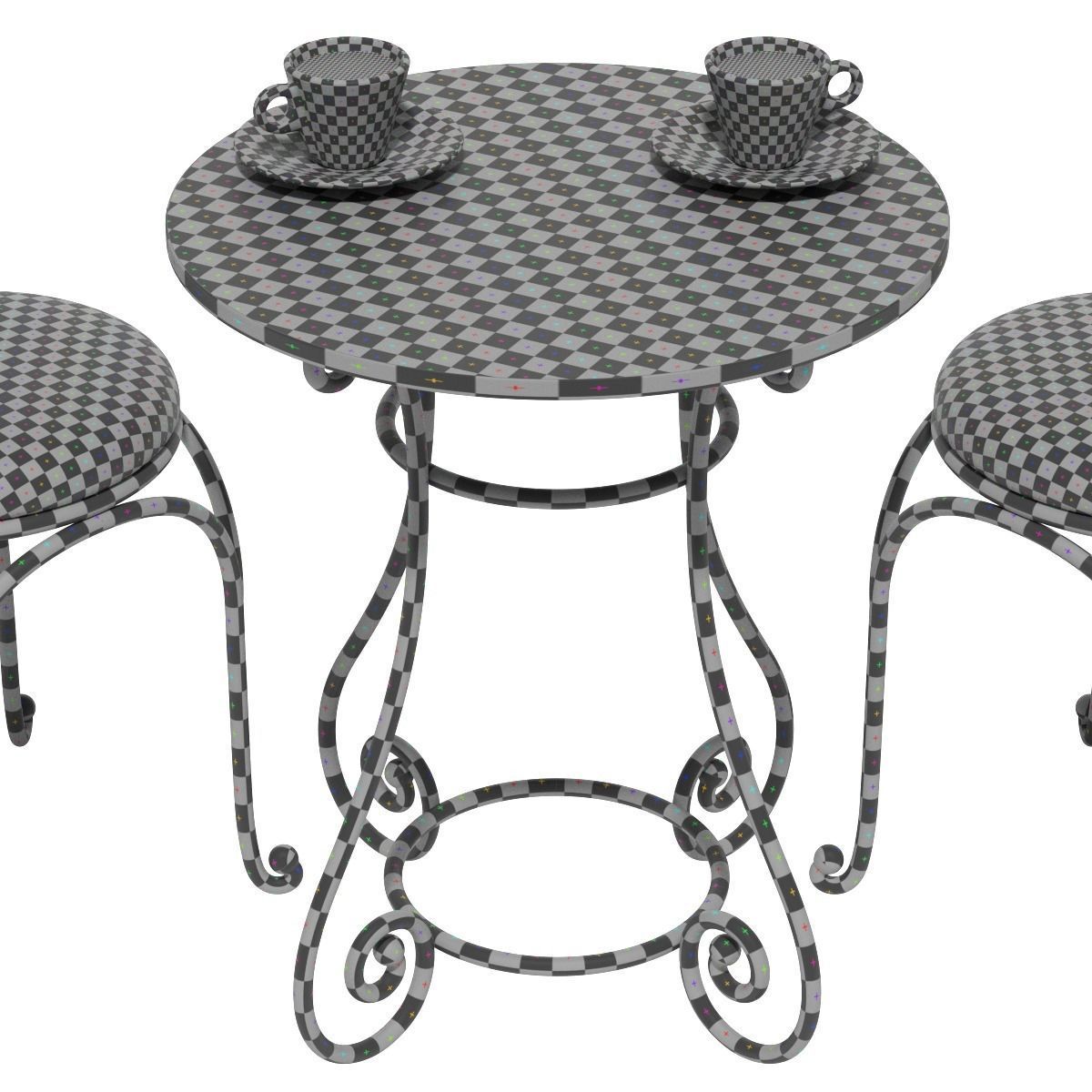 French Sidewalk Cafe Table with Chairs 3D model_12
