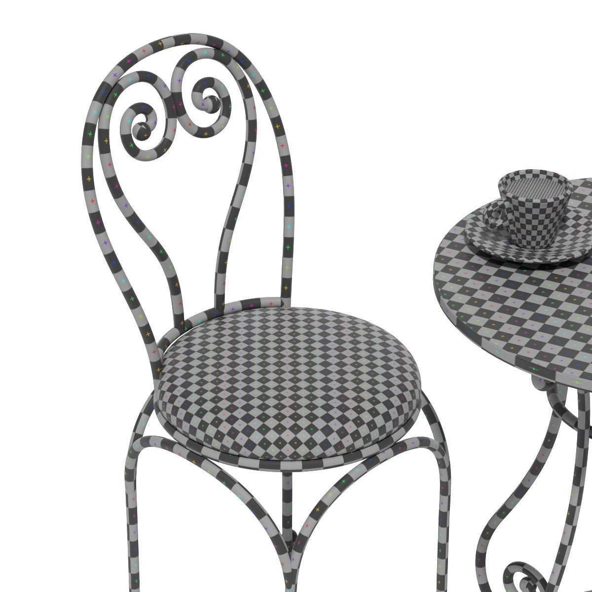 French Sidewalk Cafe Table with Chairs 3D model_14