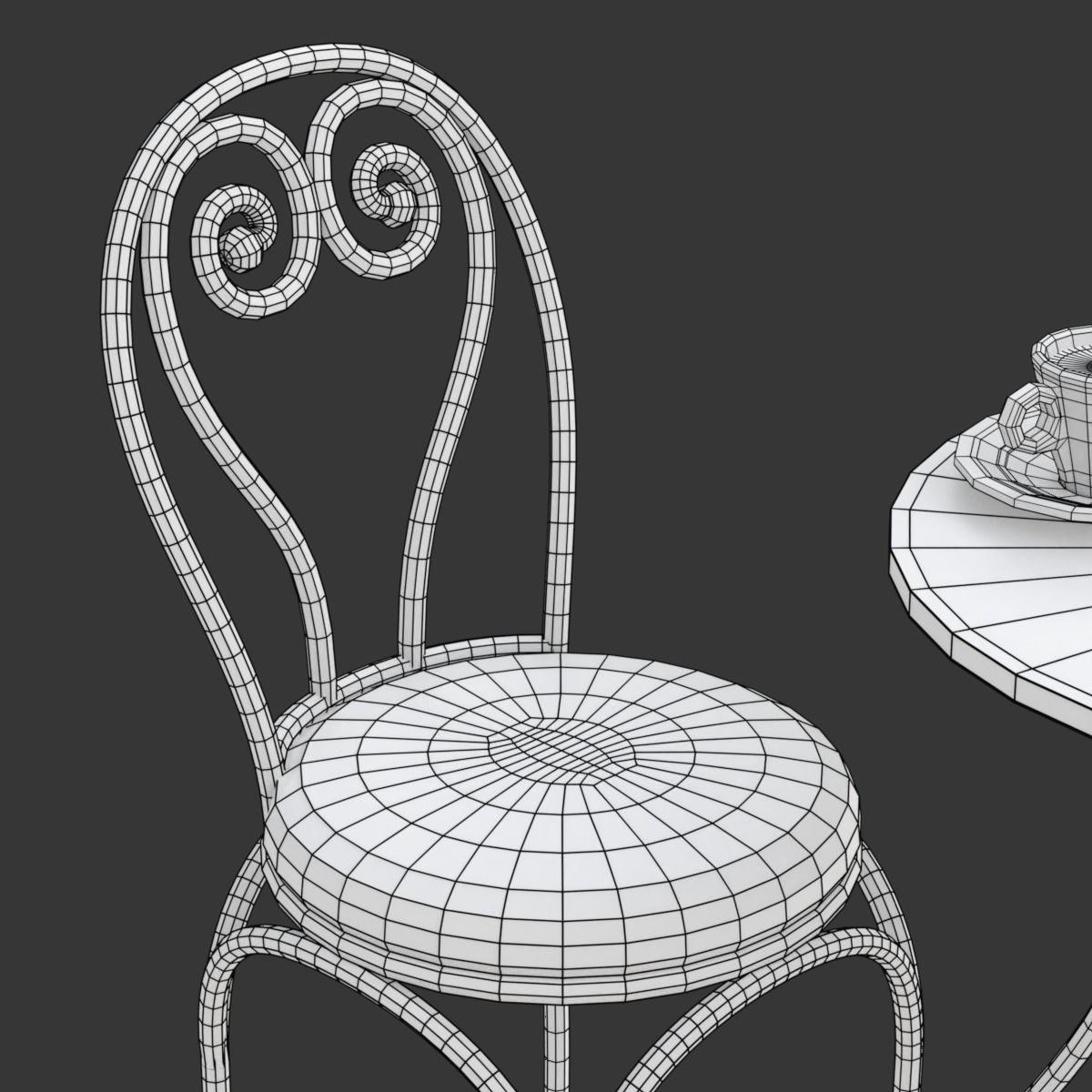 French Sidewalk Cafe Table with Chairs 3D model_31