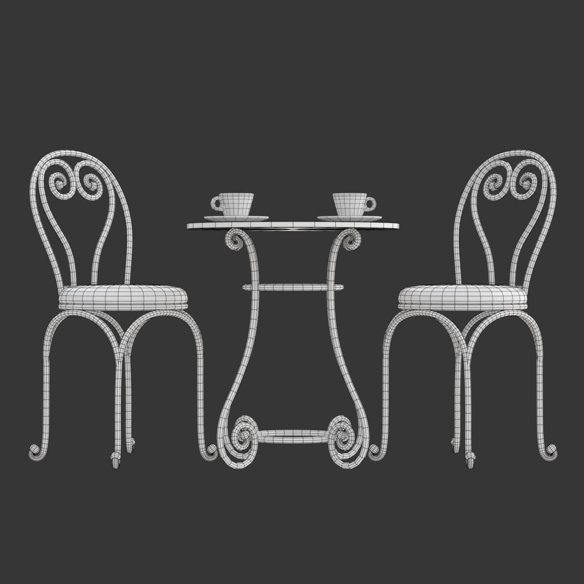 French Sidewalk Cafe Table with Chairs 3D model_17