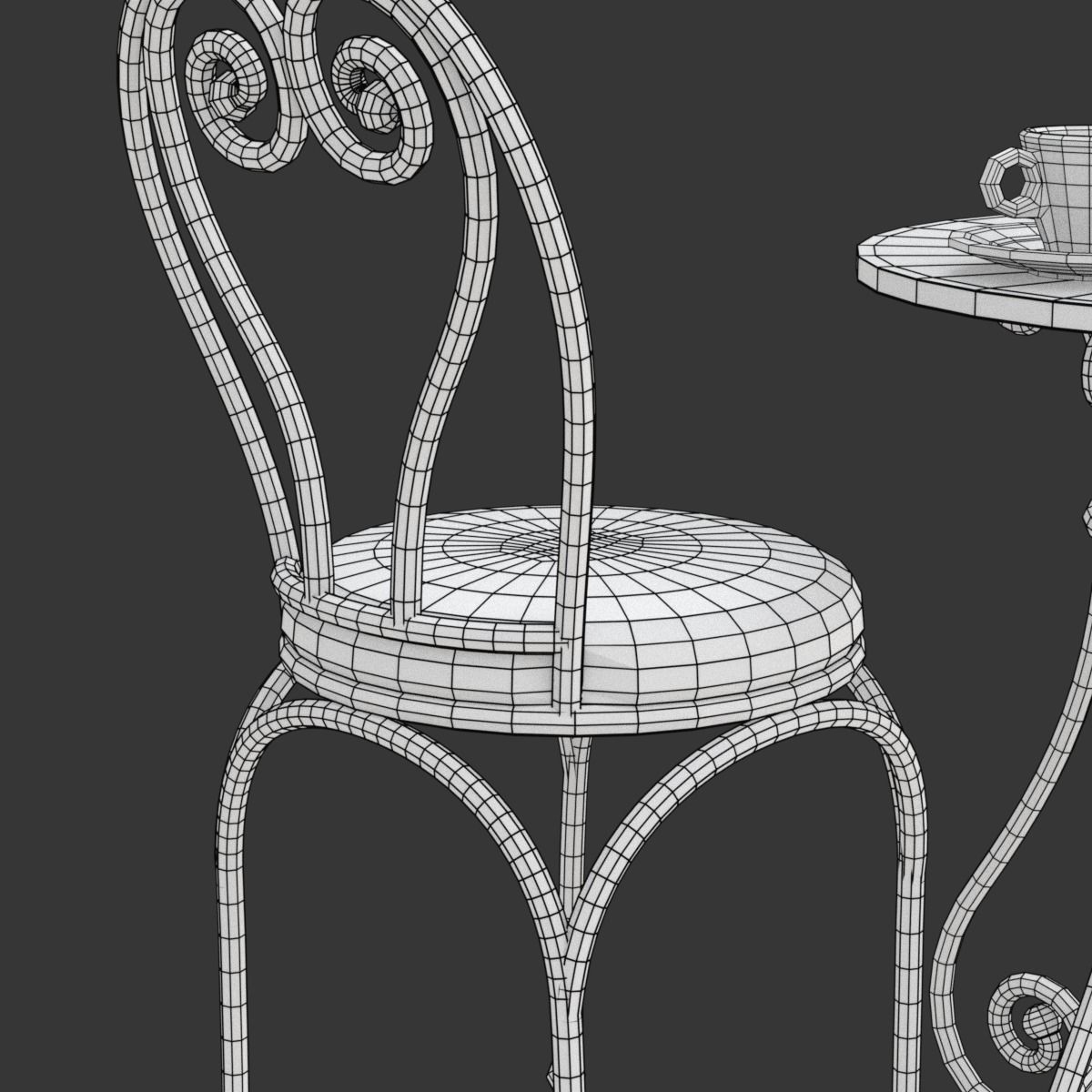 French Sidewalk Cafe Table with Chairs 3D model_19