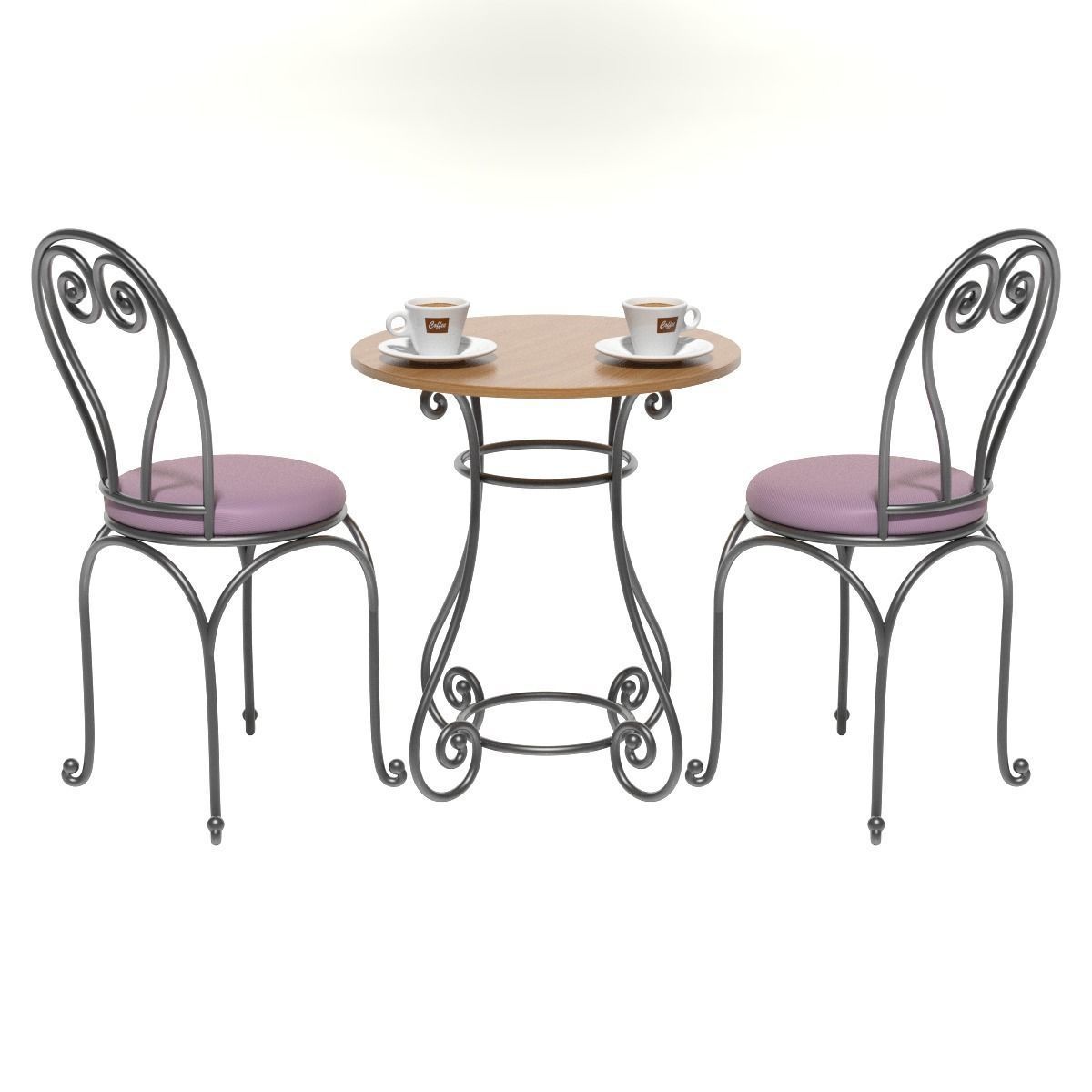 French Sidewalk Cafe Table with Chairs 3D model_3
