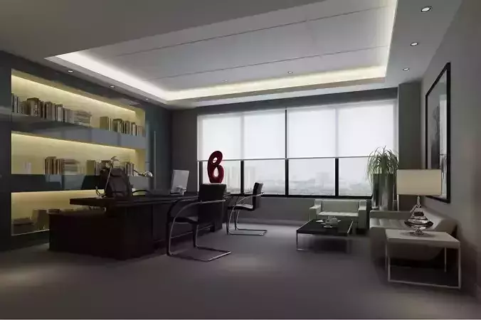 full modern office room scene Low-poly 3D model