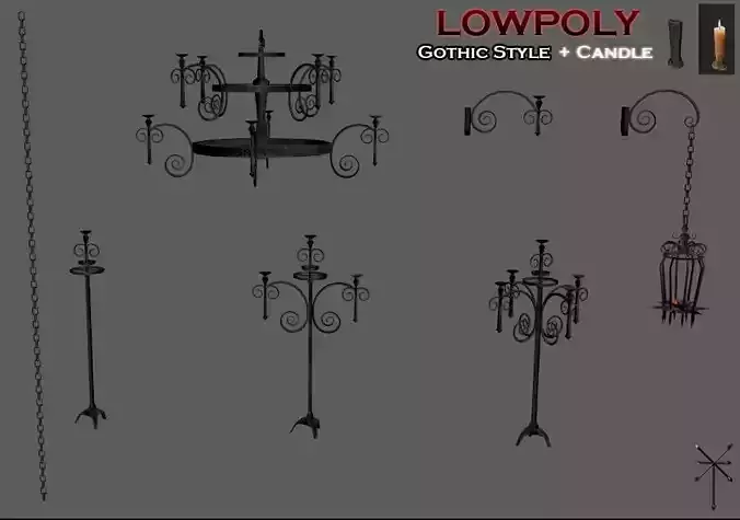 Lowpoly CandleHolder lantern with flames hanging from it