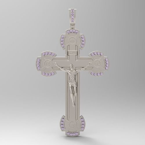 cross gold pendant with diamonds 3D print model
