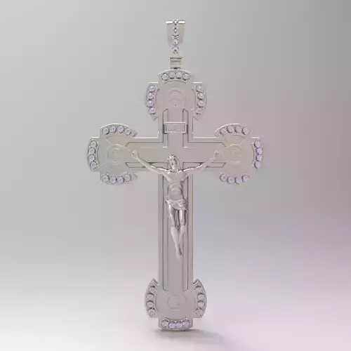 cross gold pendant with diamonds 3D print model